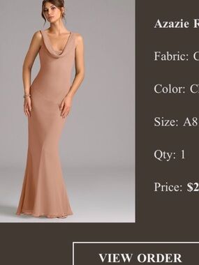 Azazie Sleeveless Cowl Neck Maxi Gown in Dusty Blush